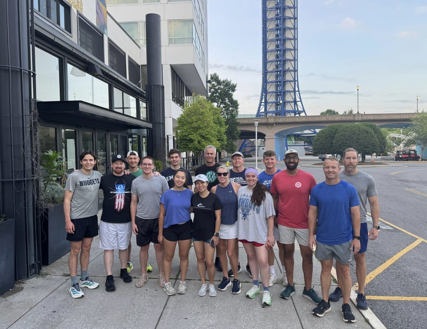Team posing before a morning run