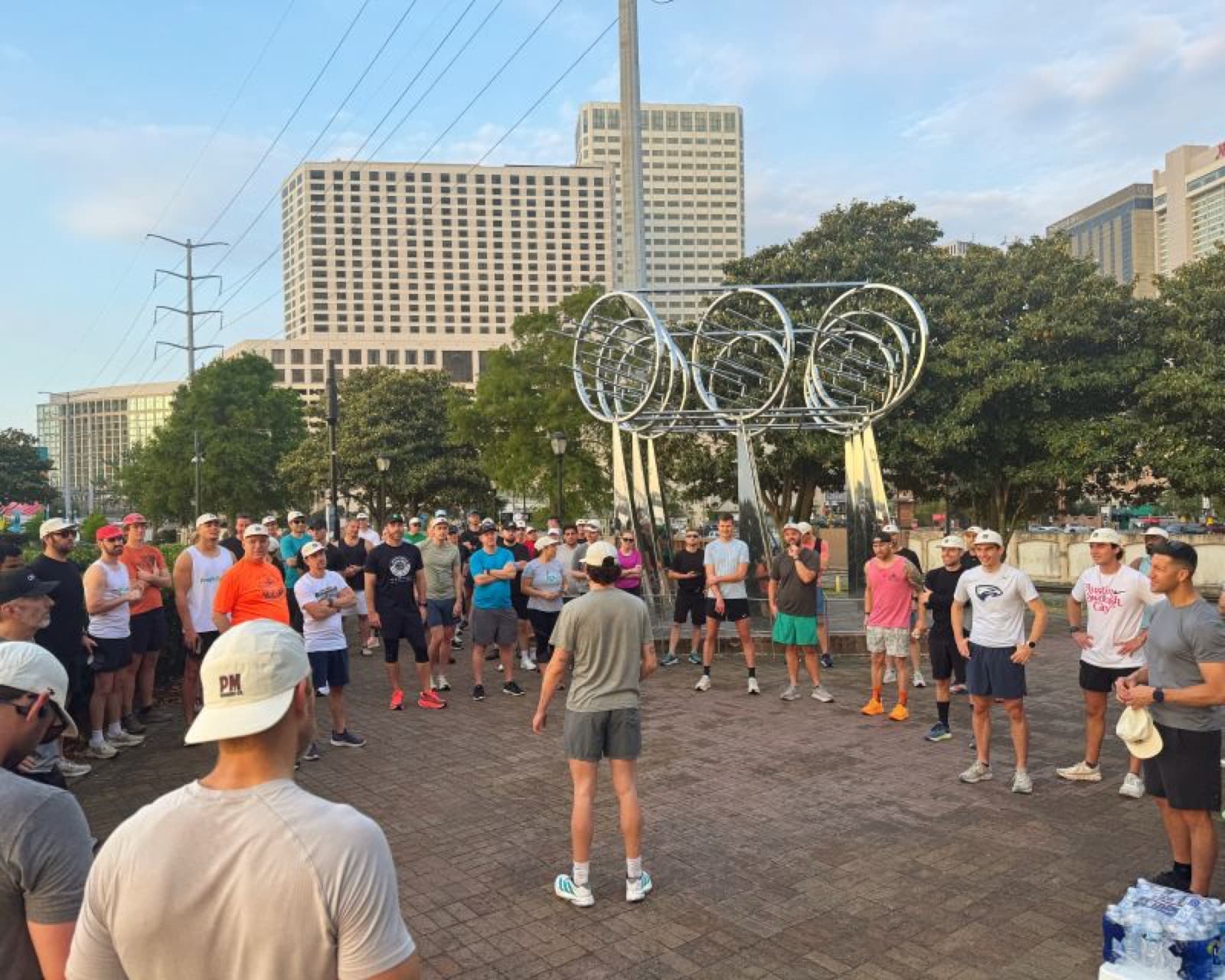 Pre-run huddle in the park